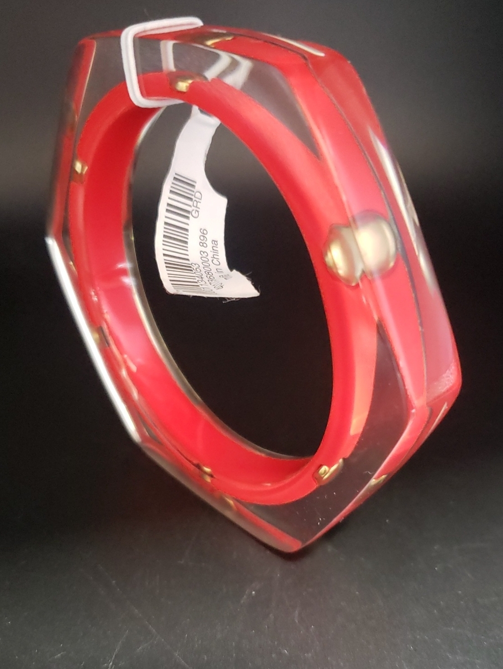 Coldwater Creek Clear/Red Gold Studded Faceted Resin Bangle